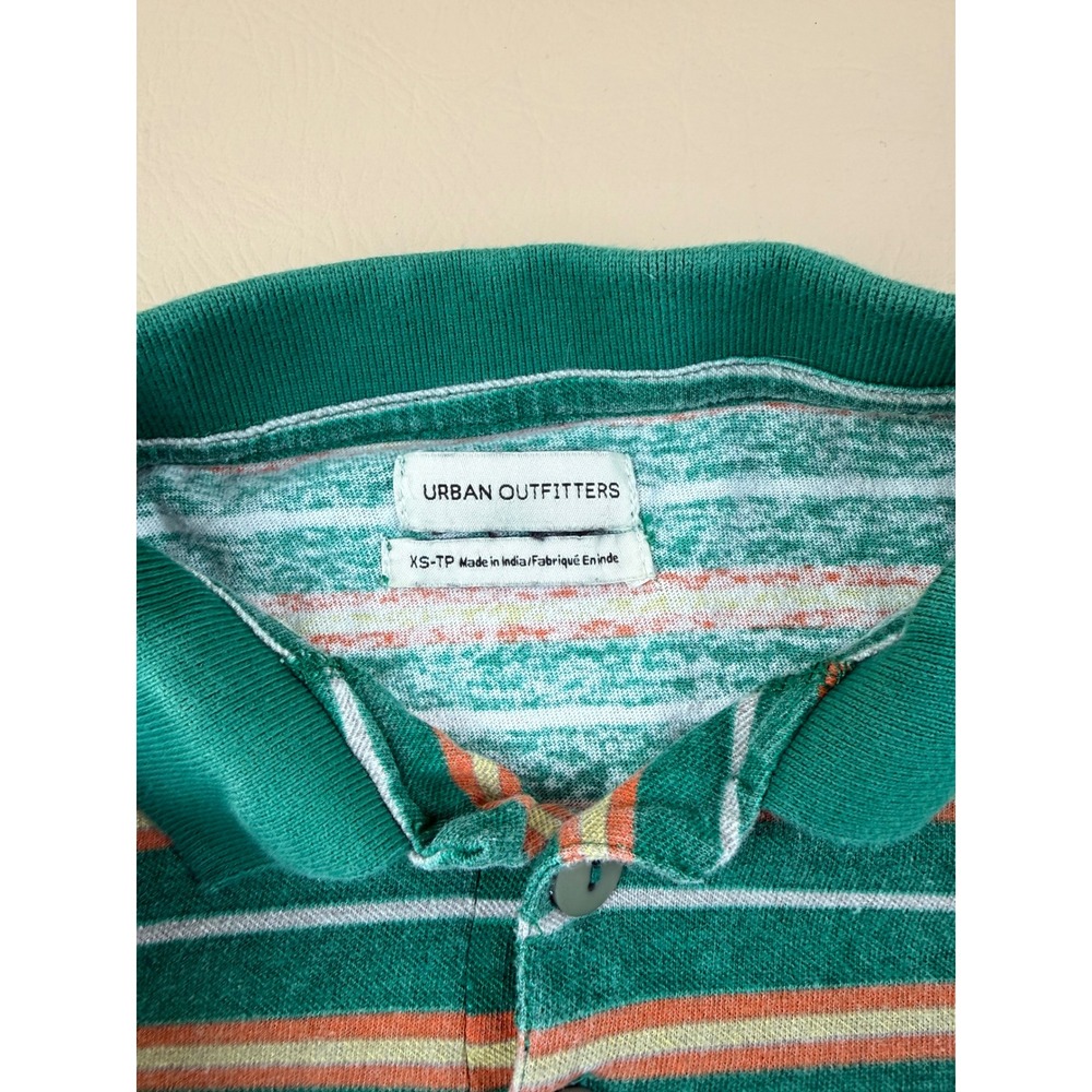 Y2K Retro Striped Cropped Polo Shirt Green XS Urban Outfitters - Picture 2 of 4